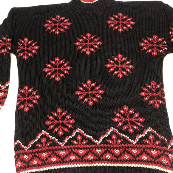 VINTAGE Best American Clothing Co Sweater Women L Black/Red Snowflakes - Picture 2 of 11